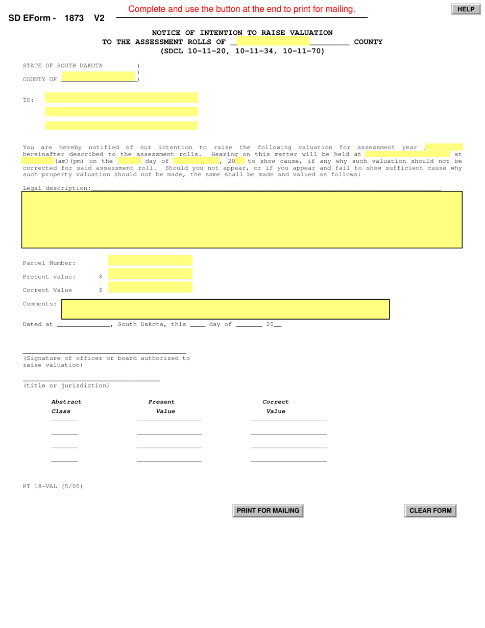 SD Form 1873 (PT18-VAL) - Fill Out, Sign Online and Download Fillable ...