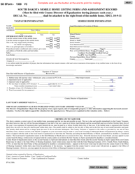 SD Form 1309 (PT6) &quot;Mobile Home Listing Form and Assessment Record&quot; - South Dakota