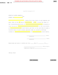 Document preview: SD Form 1340 Alcoholic Beverage License - Affidavit for Transfer - South Dakota