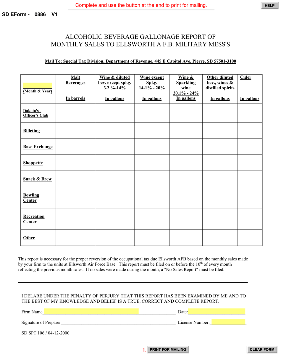 SD Form 0886 (SD SPT106) Download Fillable PDF or Fill Online Alcoholic