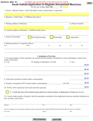 SD Form 0870 Application to Register Amusement Machines - South Dakota