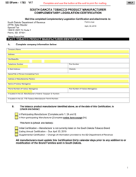 Document preview: Form 1786 South Dakota Tobacco Product Manufacturer Complementary Legislation Certification - South Dakota
