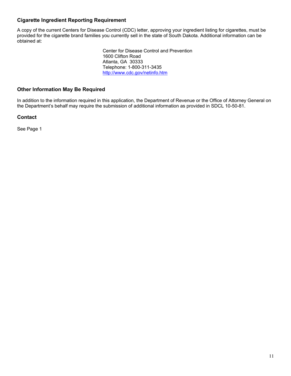 Form 1786 South Dakota Tobacco Product Manufacturer Complementary Legislation Certification - South Dakota, Page 11