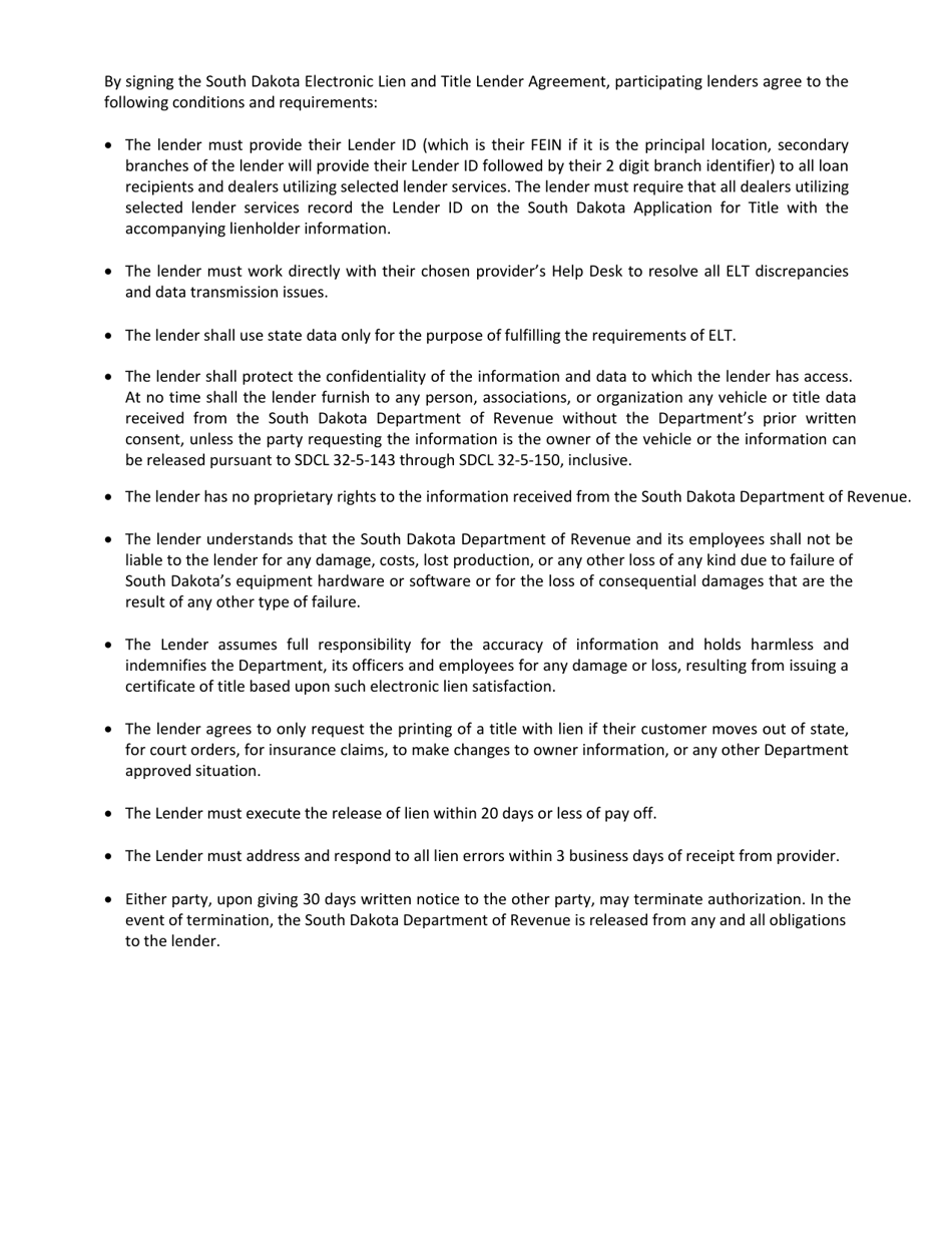 Form 2227 South Dakota Electronic Lien and Title Lender Application - South Dakota, Page 2