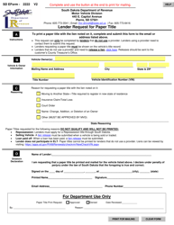 Form 2222 &quot;Lender Request for Paper Title&quot; - South Dakota
