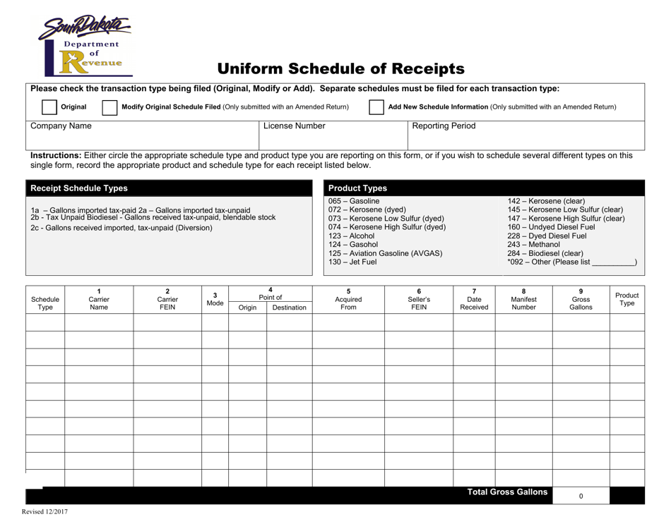 Uniform Schedule of Receipts - South Dakota, Page 1