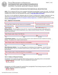 Document preview: Form FIN573 Application for Navigator Individual Registration - Texas