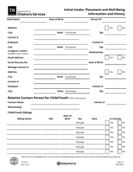 Form CS-0727 Initial Intake, Placement and Well-Being Information and History - Tennessee, Page 15