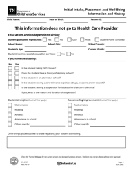 Form CS-0727 Initial Intake, Placement and Well-Being Information and History - Tennessee, Page 9