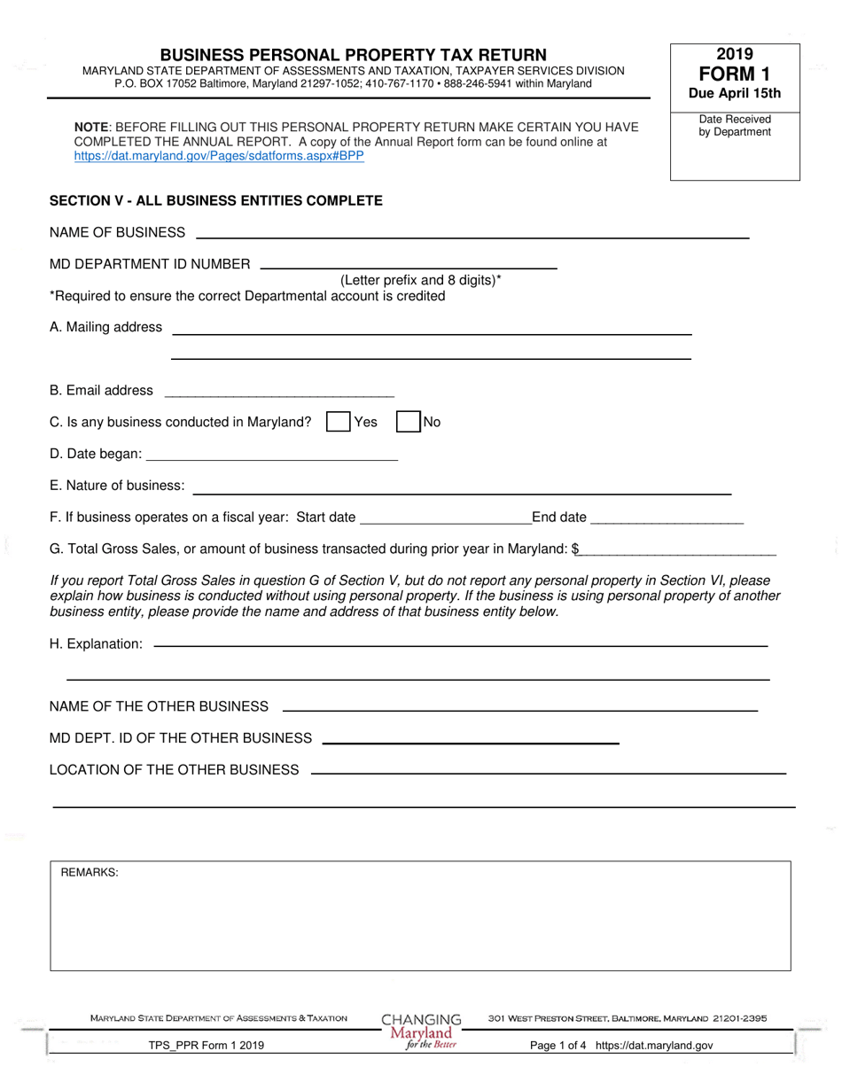 Form 1 Annual Report  Business Personal Property Return - Maryland, Page 3
