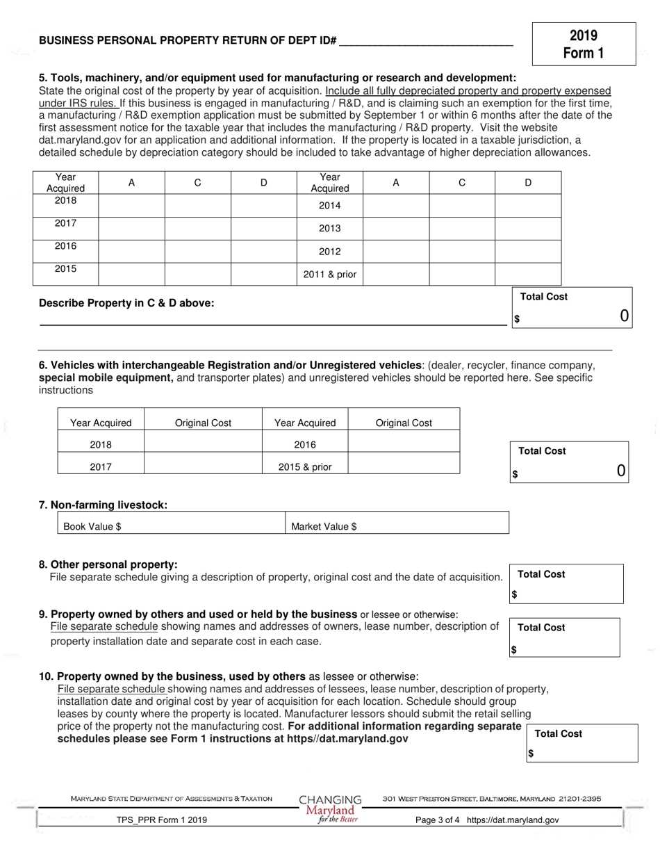 Form 1 Annual Report  Business Personal Property Return - Maryland, Page 5
