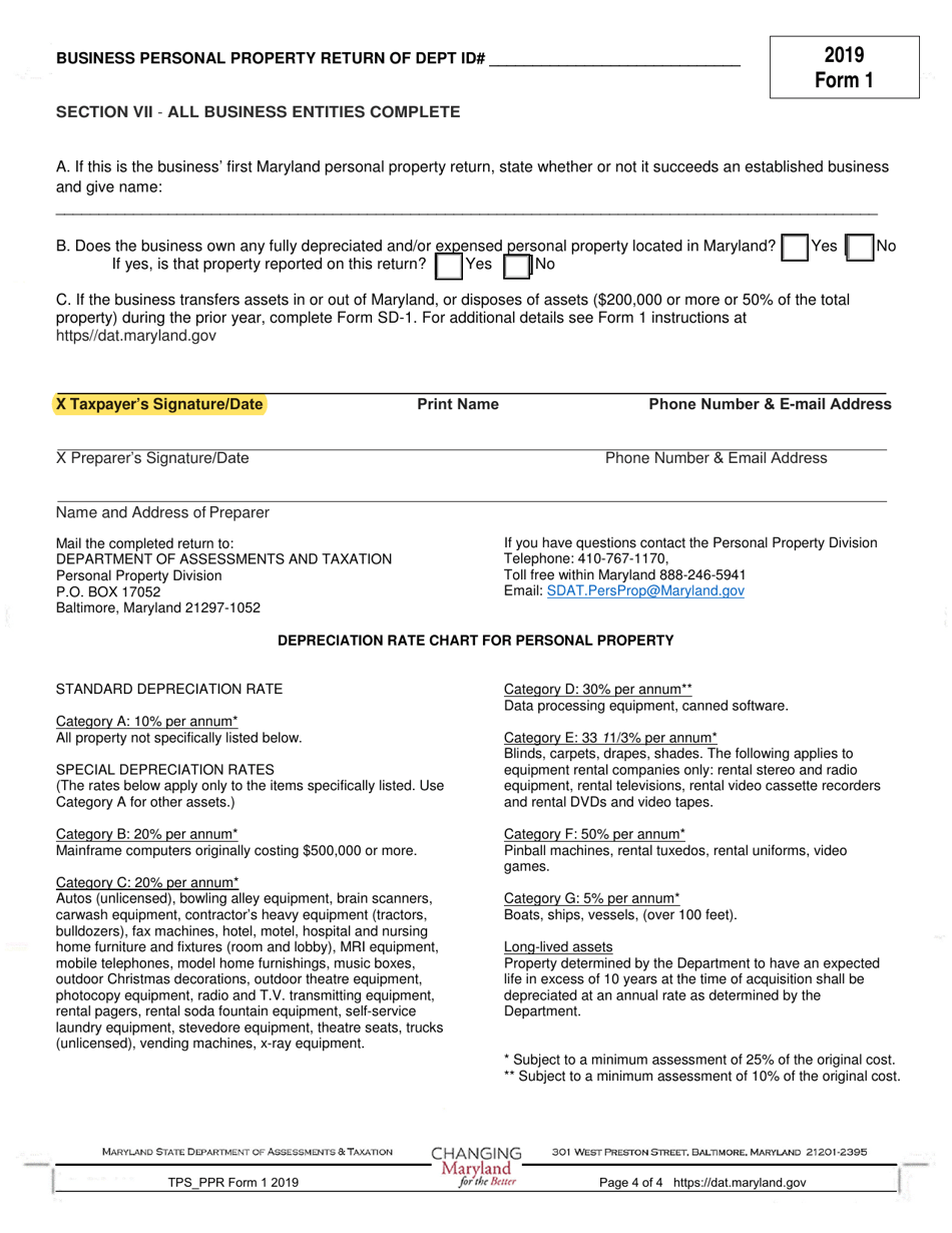 Form 1 Annual Report  Business Personal Property Return - Maryland, Page 6