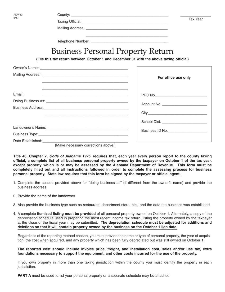 Form ADV40 Fill Out, Sign Online and Download Fillable PDF, Alabama