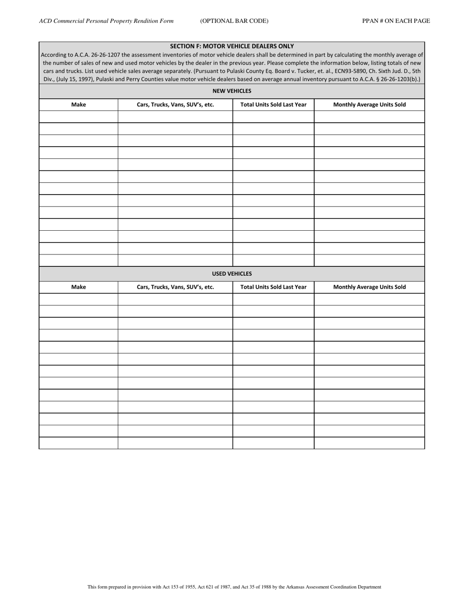 Acd Commercial Personal Property Rendition Form - Arkansas, Page 3