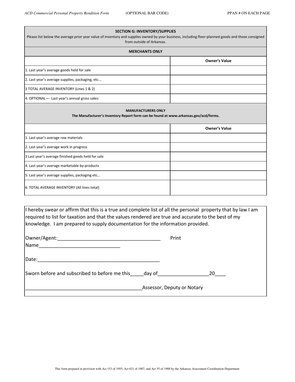 Acd Commercial Personal Property Rendition Form - Arkansas, Page 4