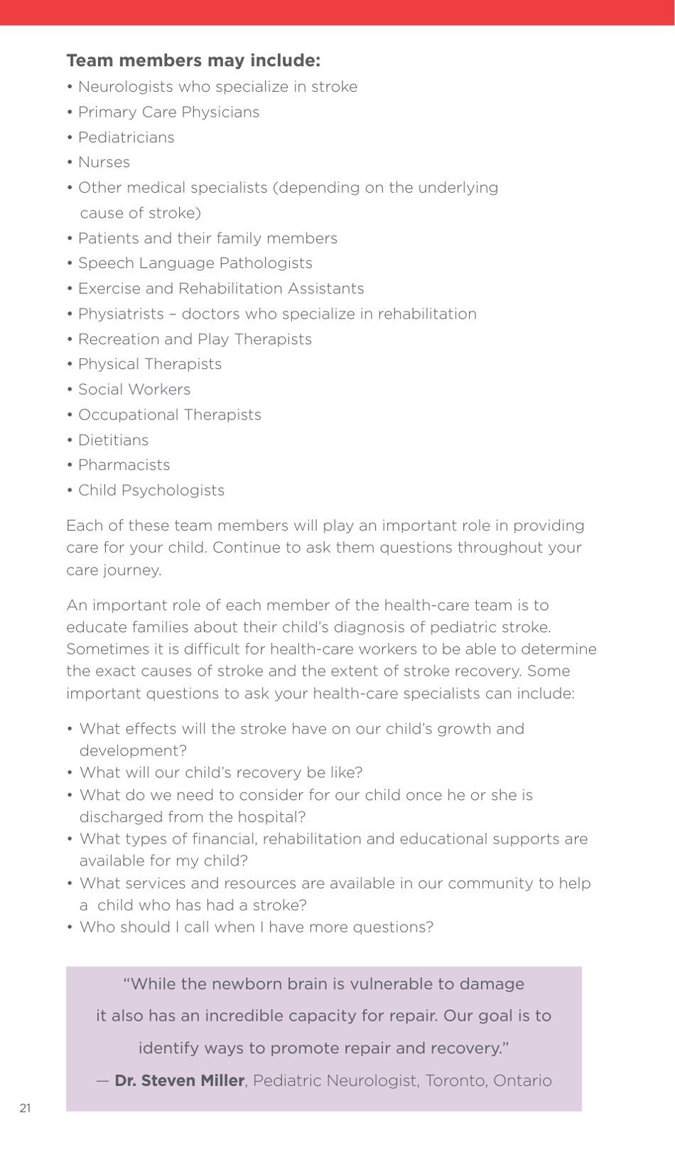 A Family Guide to Pediatric Stroke - Heart and Stroke Foundation - Canada, Page 22