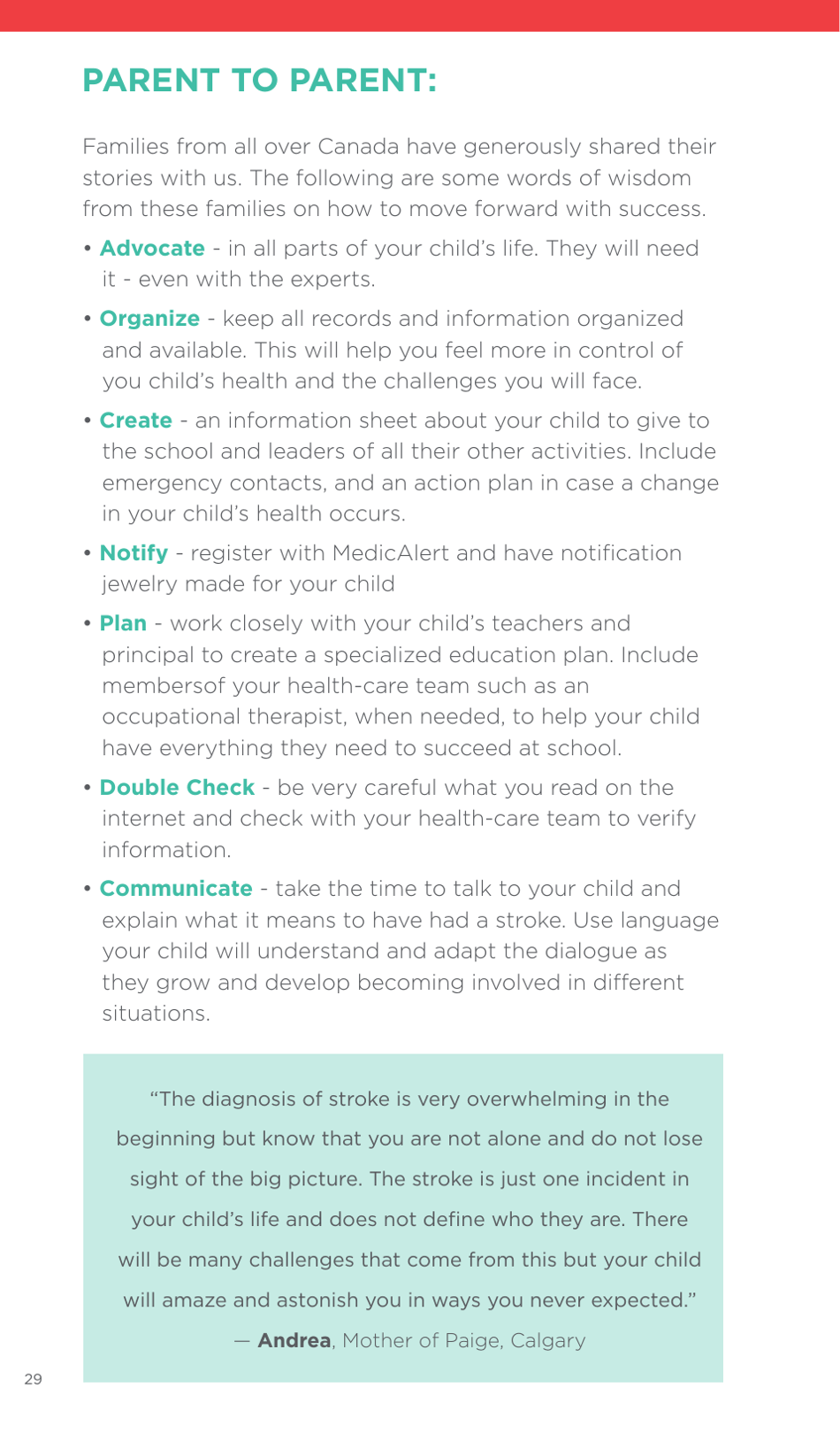 A Family Guide to Pediatric Stroke - Heart and Stroke Foundation - Canada, Page 30