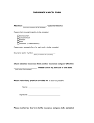 Document preview: Insurance Cancel Form
