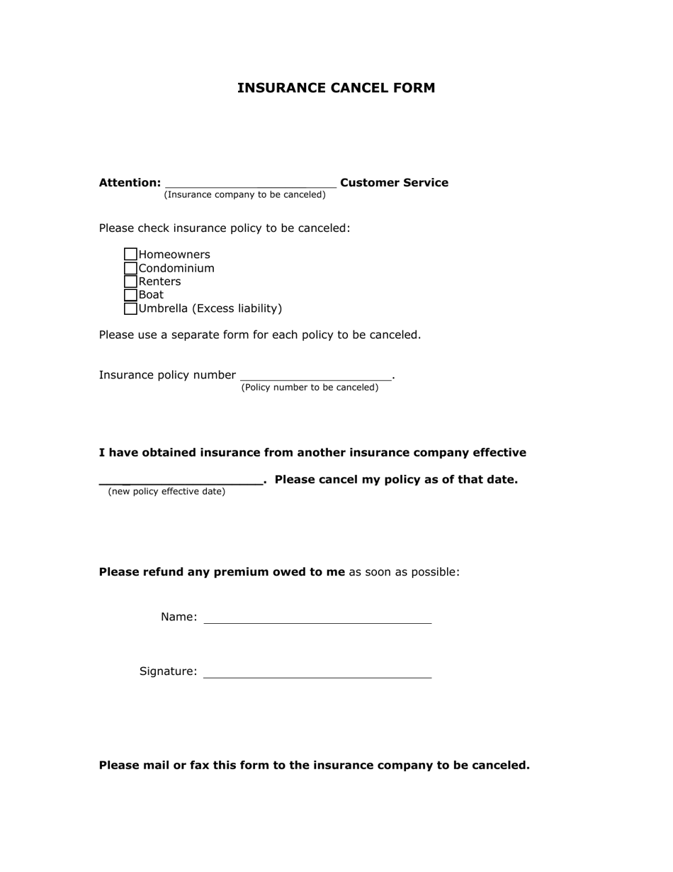 Insurance Cancel Form, Page 1