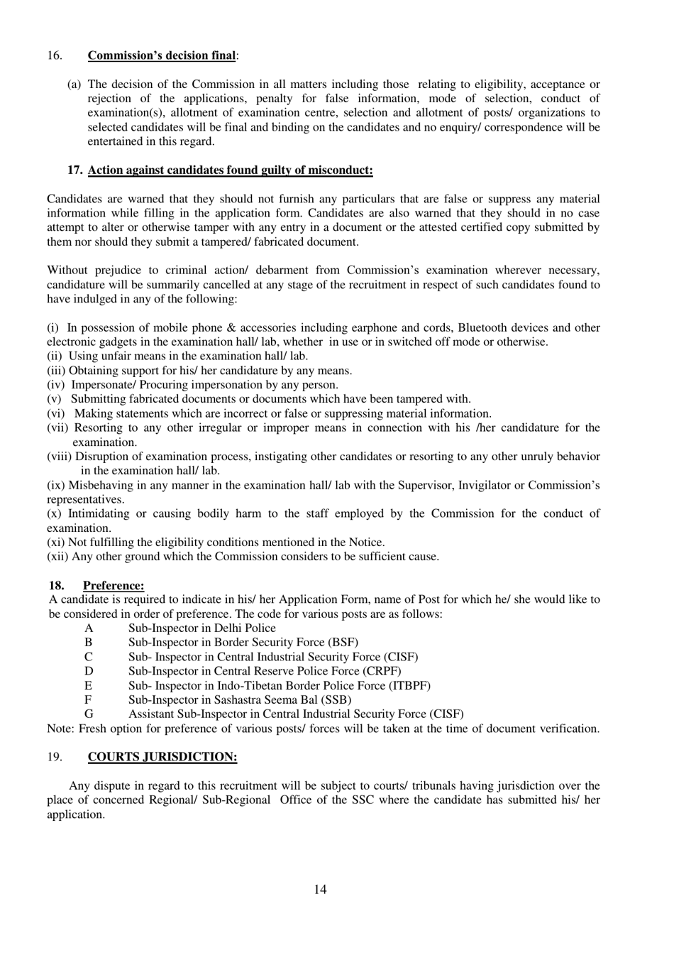 Recruitment of Sub-inspector in Delhi Police, CAPFs and Assistant Sub-inspectors in Cisf Examination - India, Page 14