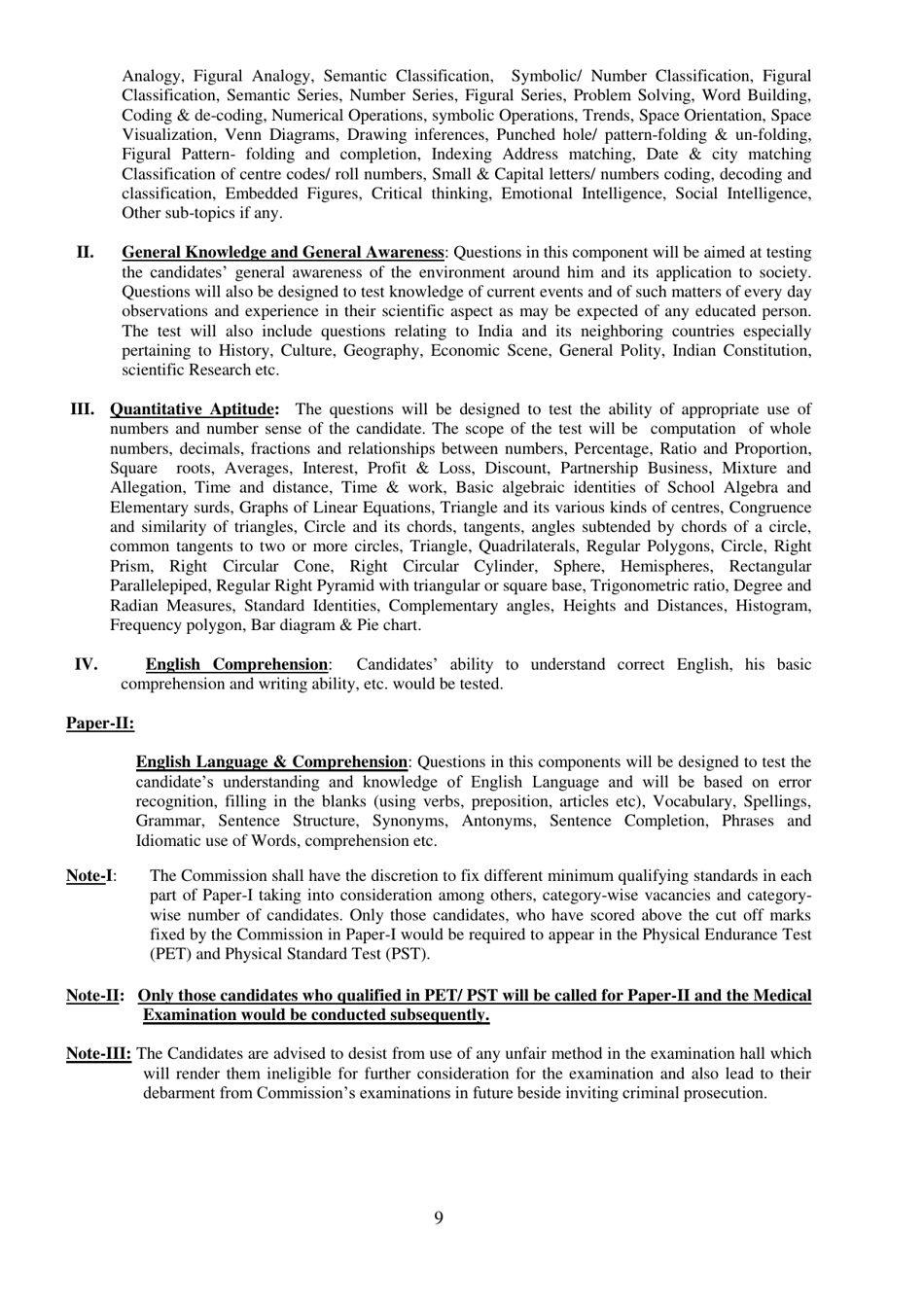 Recruitment of Sub-inspector in Delhi Police, CAPFs and Assistant Sub-inspectors in Cisf Examination - India, Page 9