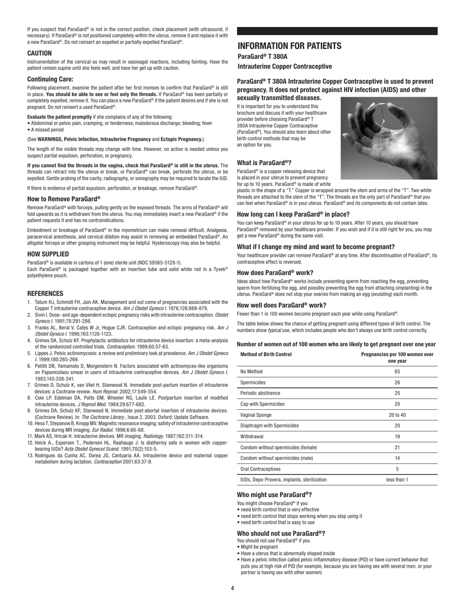 Paragard T380a Intrauterine Copper Contraceptive Information, Page 4