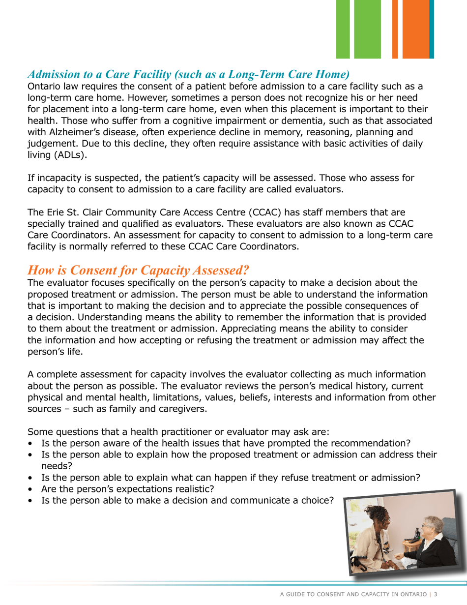 A Guide to Consent and Capacity in Ontario - Erie St. Clair Ccac (Community Care Access Centre) - Ontario, Canada, Page 5