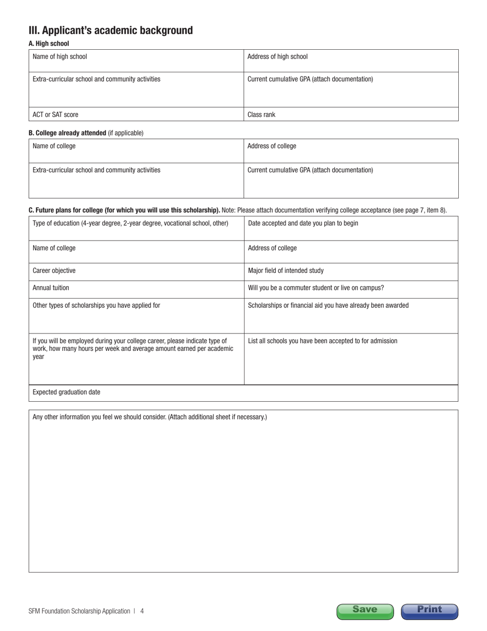 Sfm Foundation Scholarship Application, Page 4