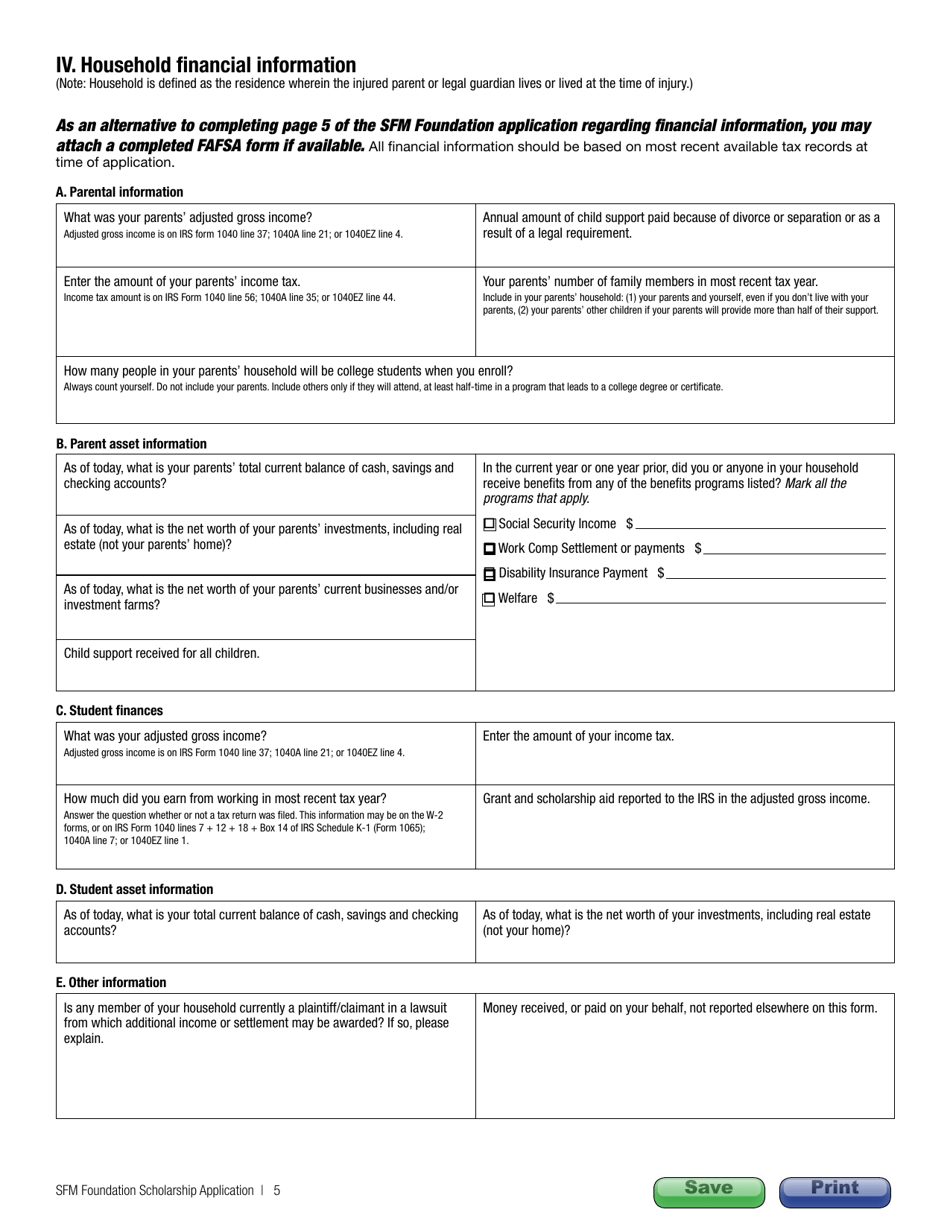 Sfm Foundation Scholarship Application, Page 5