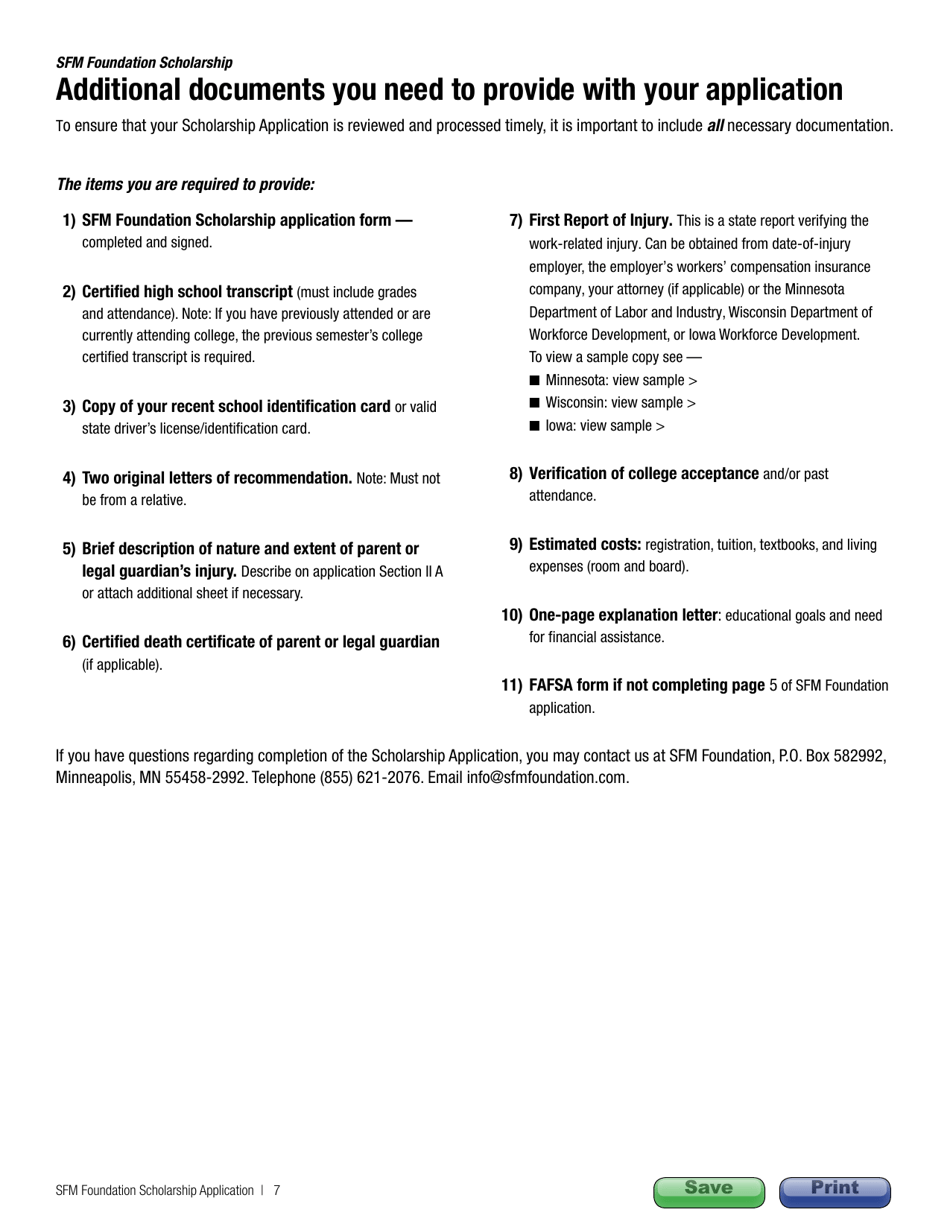 Sfm Foundation Scholarship Application, Page 7