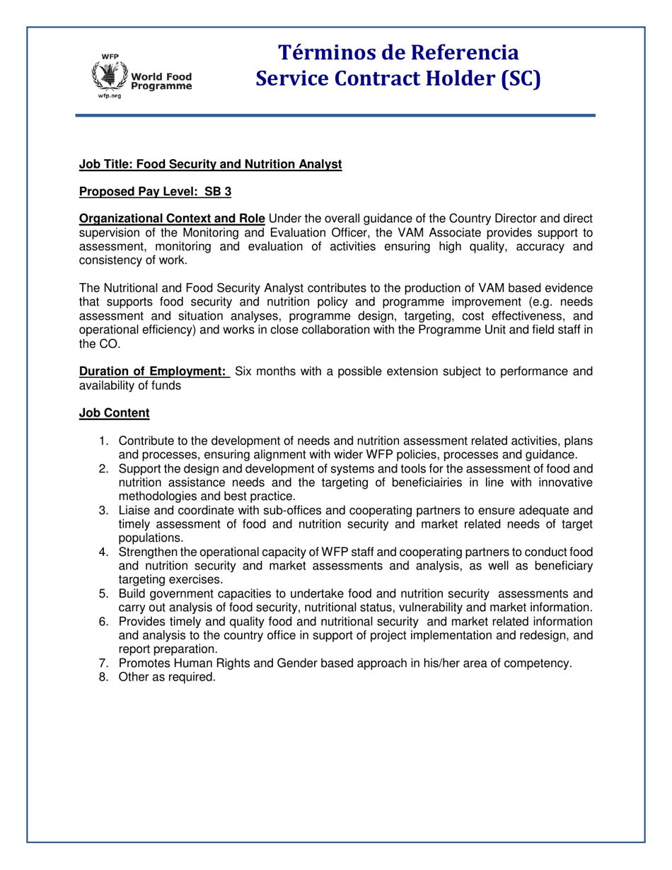 Service Contract Holder (Sc) - United Nations, World Food Programme, Page 1