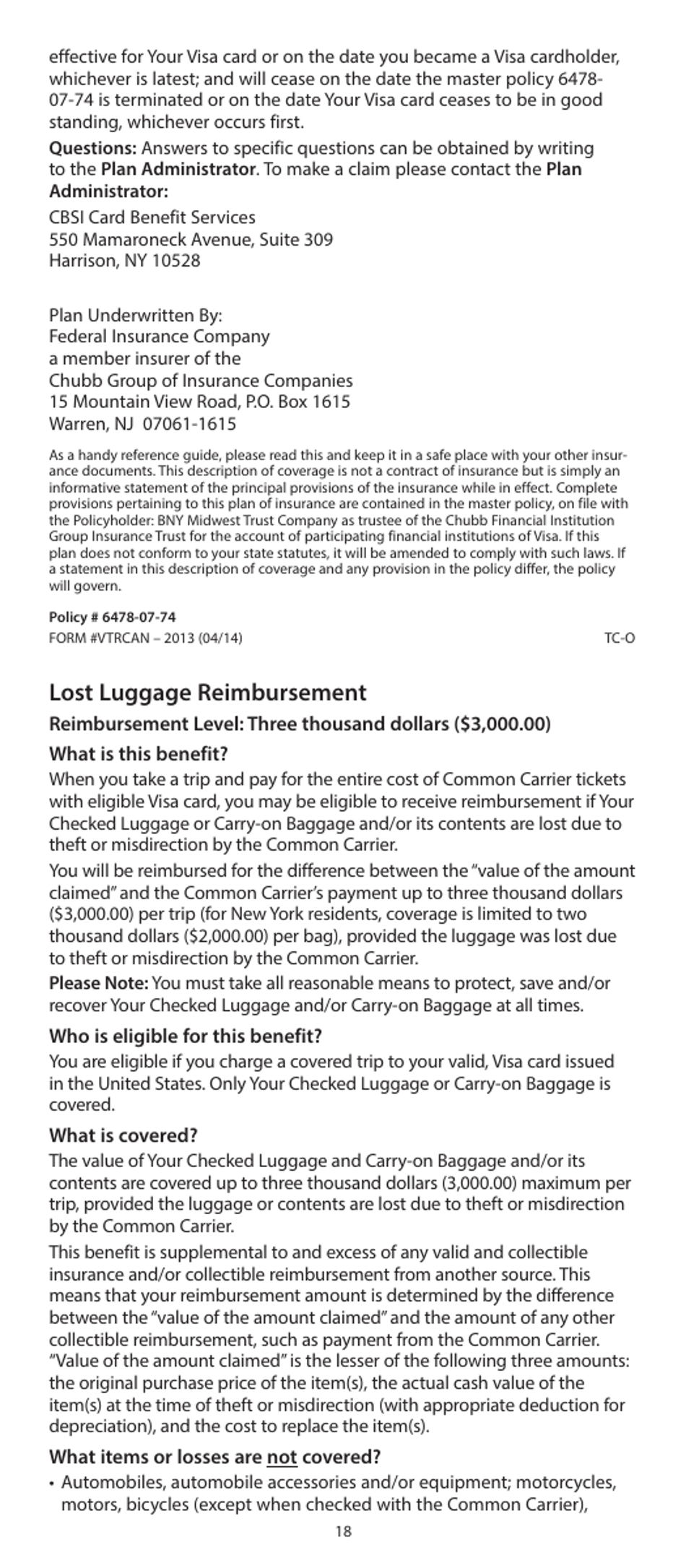 Your Visa Signature Card Guide to Benefits: Wells Fargo Visa Signature Credit Card, Page 18