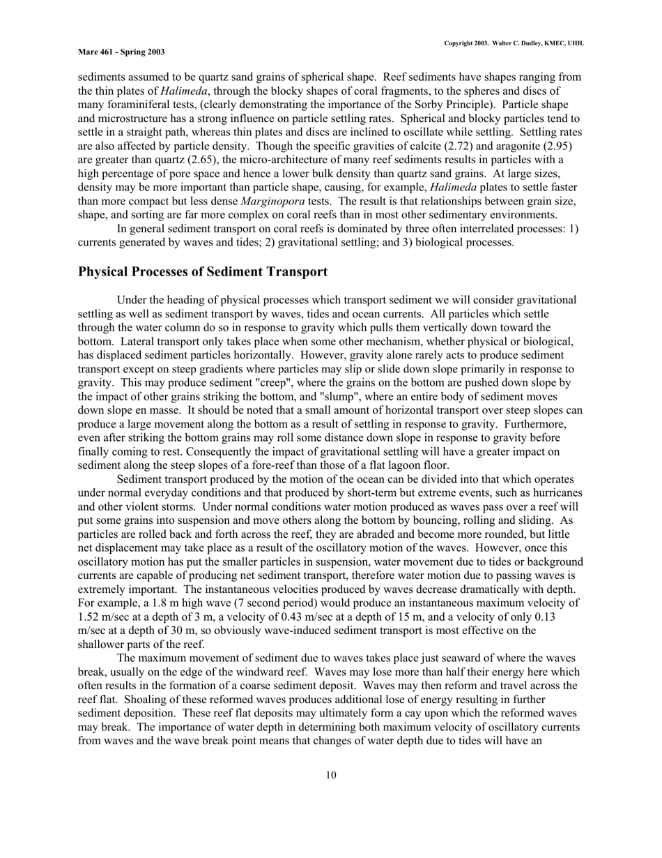 Coral Reef Sedimentology - Walter C. Dudley, Kmec, Uhh (Mare 461 - Spring 2003), Page 10