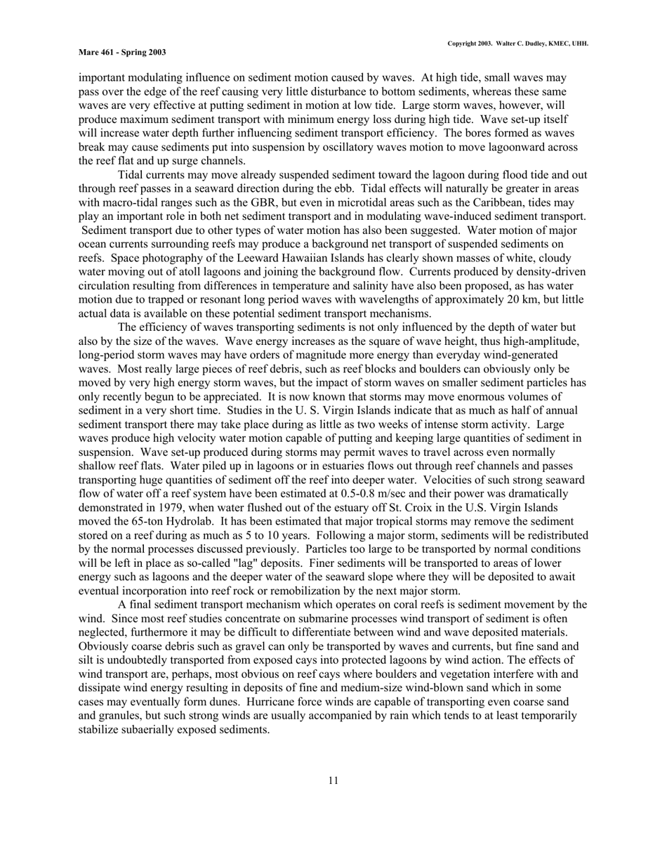 Coral Reef Sedimentology - Walter C. Dudley, Kmec, Uhh (Mare 461 - Spring 2003), Page 11