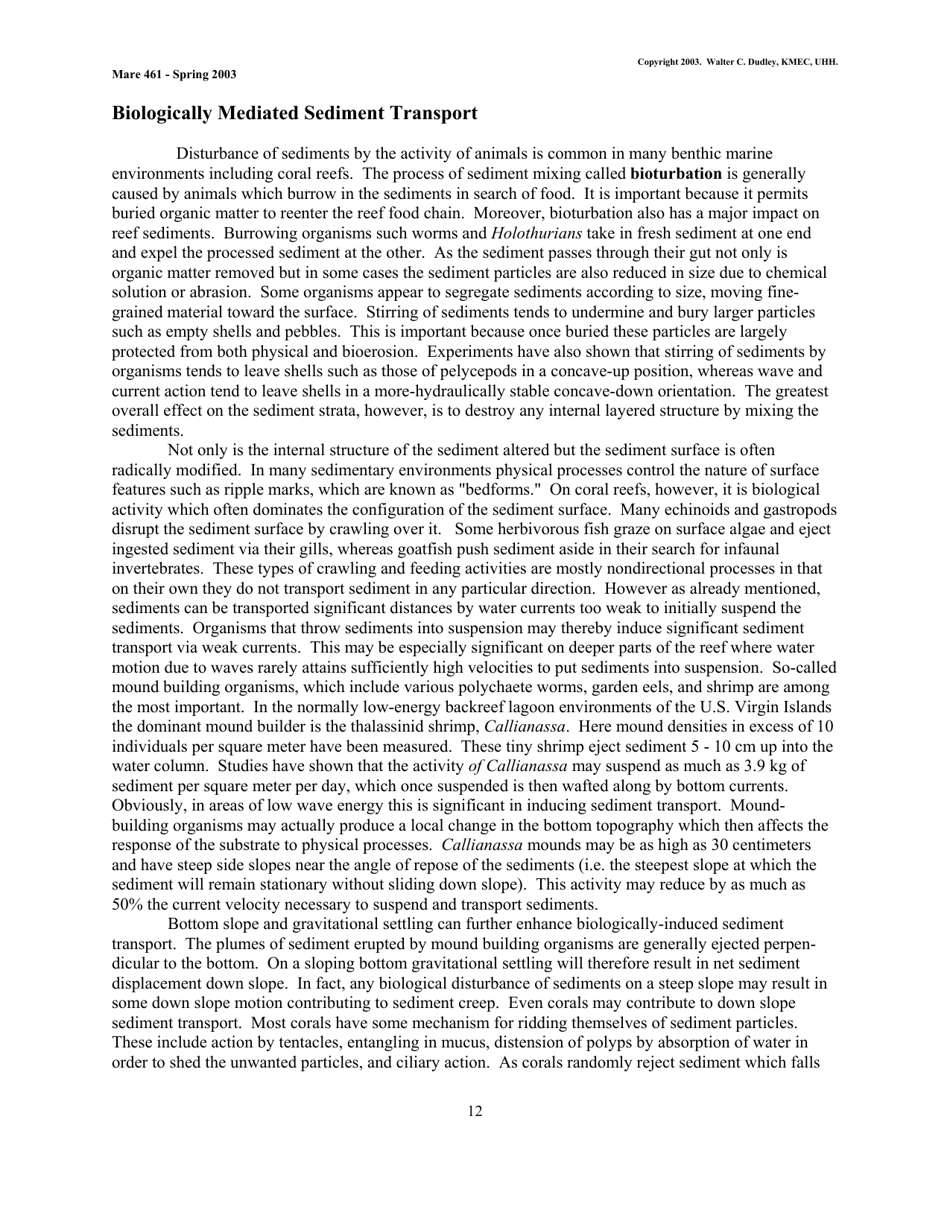 Coral Reef Sedimentology - Walter C. Dudley, Kmec, Uhh (Mare 461 - Spring 2003), Page 12