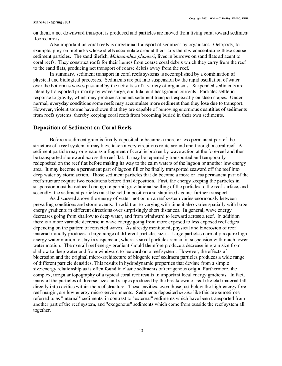 Coral Reef Sedimentology - Walter C. Dudley, Kmec, Uhh (Mare 461 - Spring 2003), Page 13