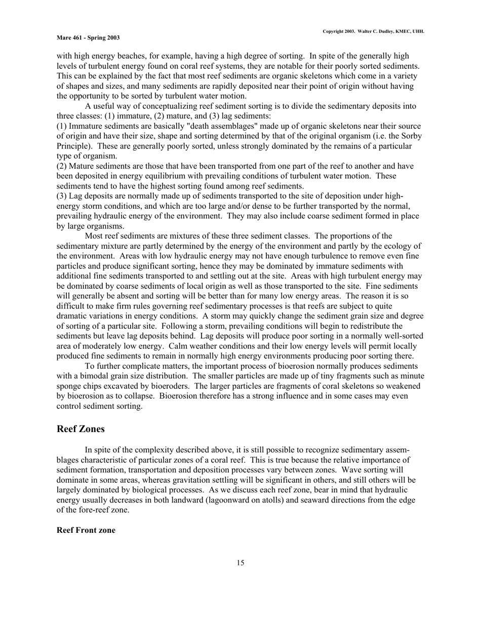 Coral Reef Sedimentology - Walter C. Dudley, Kmec, Uhh (Mare 461 - Spring 2003), Page 15