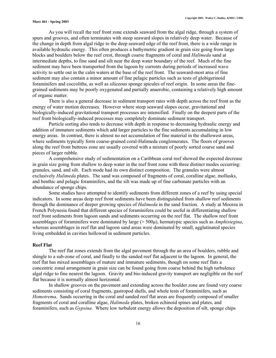 Coral Reef Sedimentology - Walter C. Dudley, Kmec, Uhh (Mare 461 - Spring 2003), Page 16
