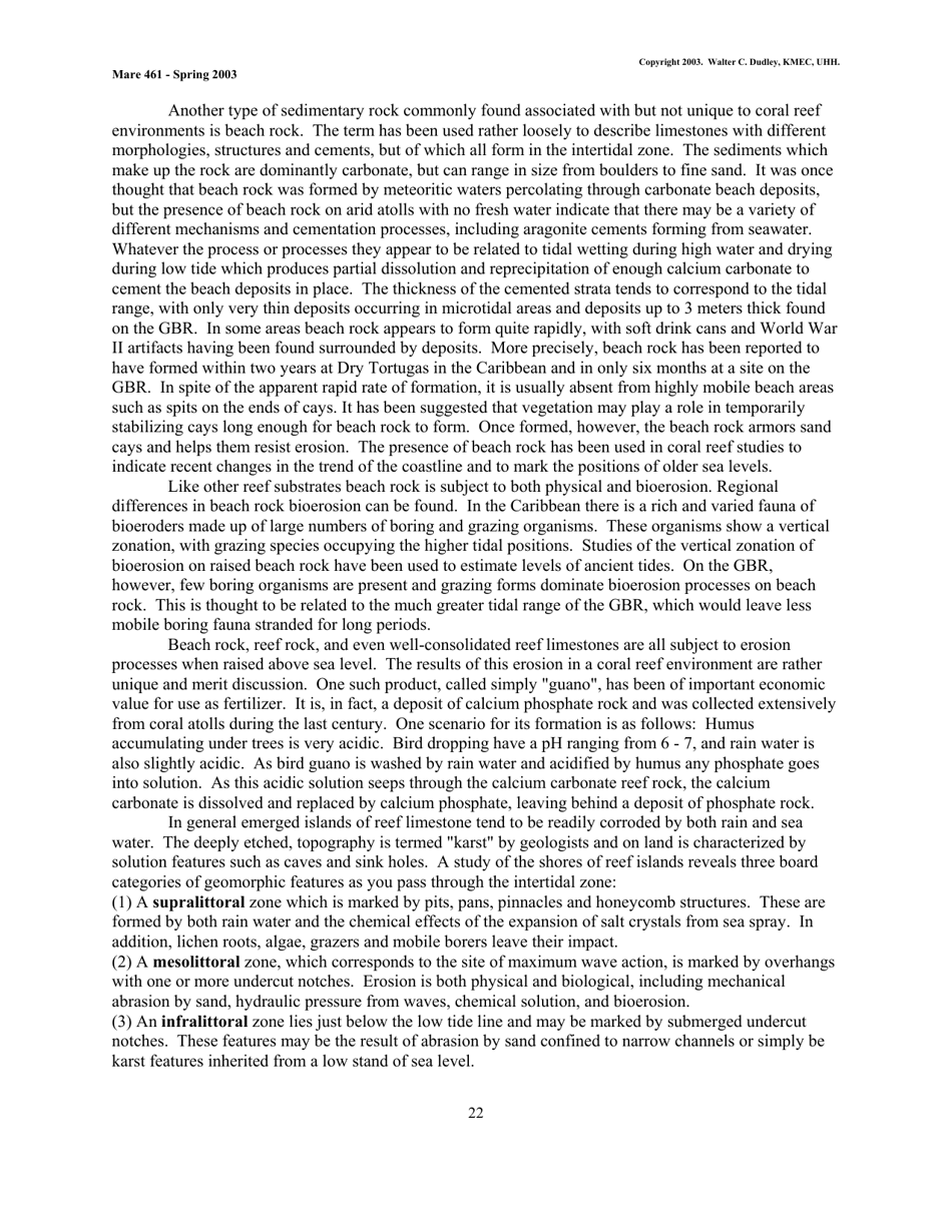 Coral Reef Sedimentology - Walter C. Dudley, Kmec, Uhh (Mare 461 - Spring 2003), Page 22