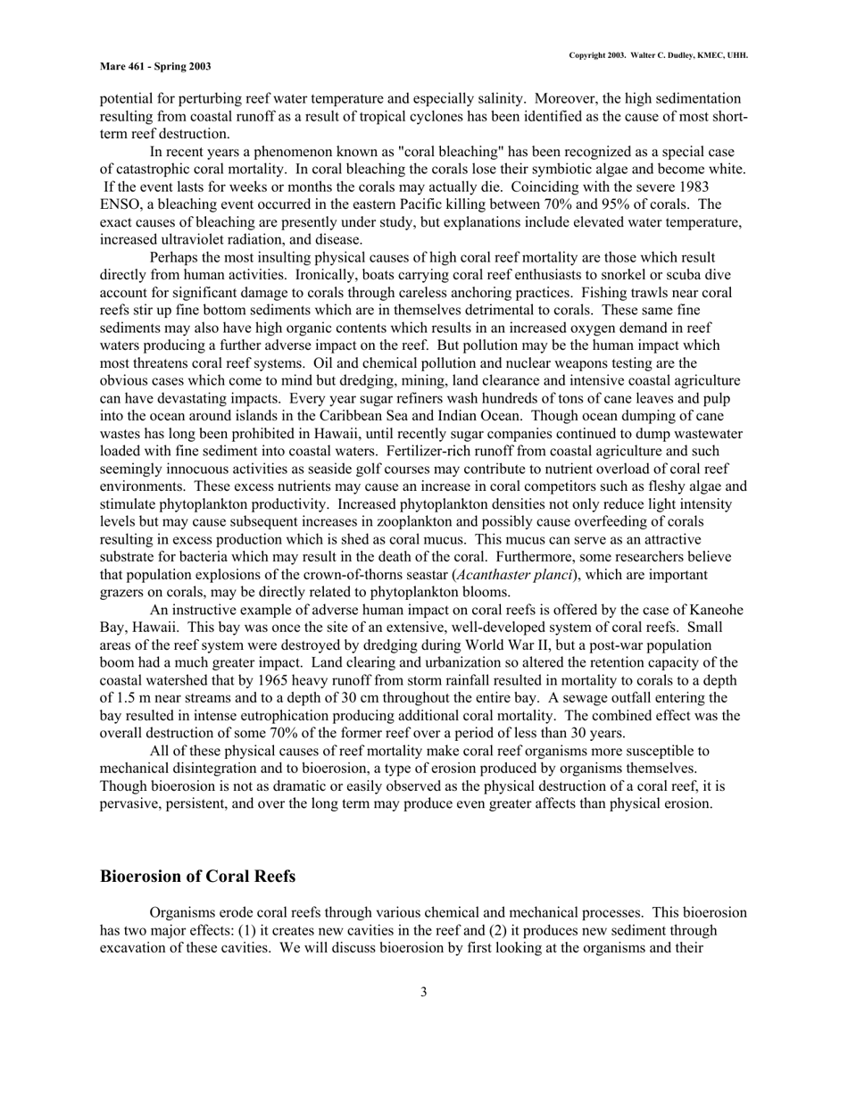 Coral Reef Sedimentology - Walter C. Dudley, Kmec, Uhh (Mare 461 - Spring 2003), Page 3