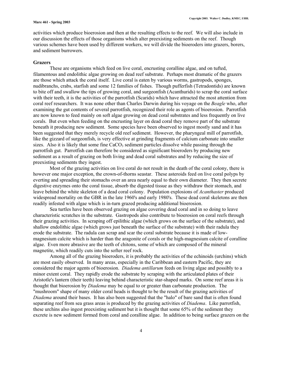 Coral Reef Sedimentology - Walter C. Dudley, Kmec, Uhh (Mare 461 - Spring 2003), Page 4