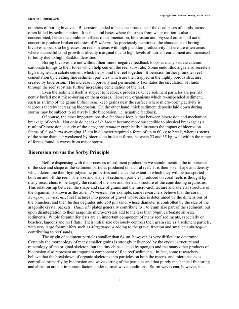 Coral Reef Sedimentology - Walter C. Dudley, Kmec, Uhh (Mare 461 - Spring 2003), Page 8