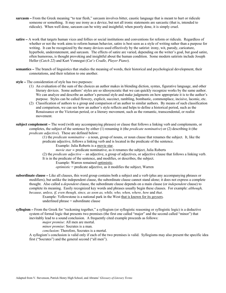 Terms Ap English Language and Composition (Adapted From V. Stevenson