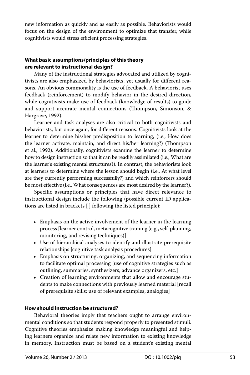 Behaviorism, Cognitivism, Constructivism: Comparing Critical Features From an Instructional Design Perspective, Peggy a. Ertmer and Timothy J. Newby - International Society for Performance Improvement, Page 11