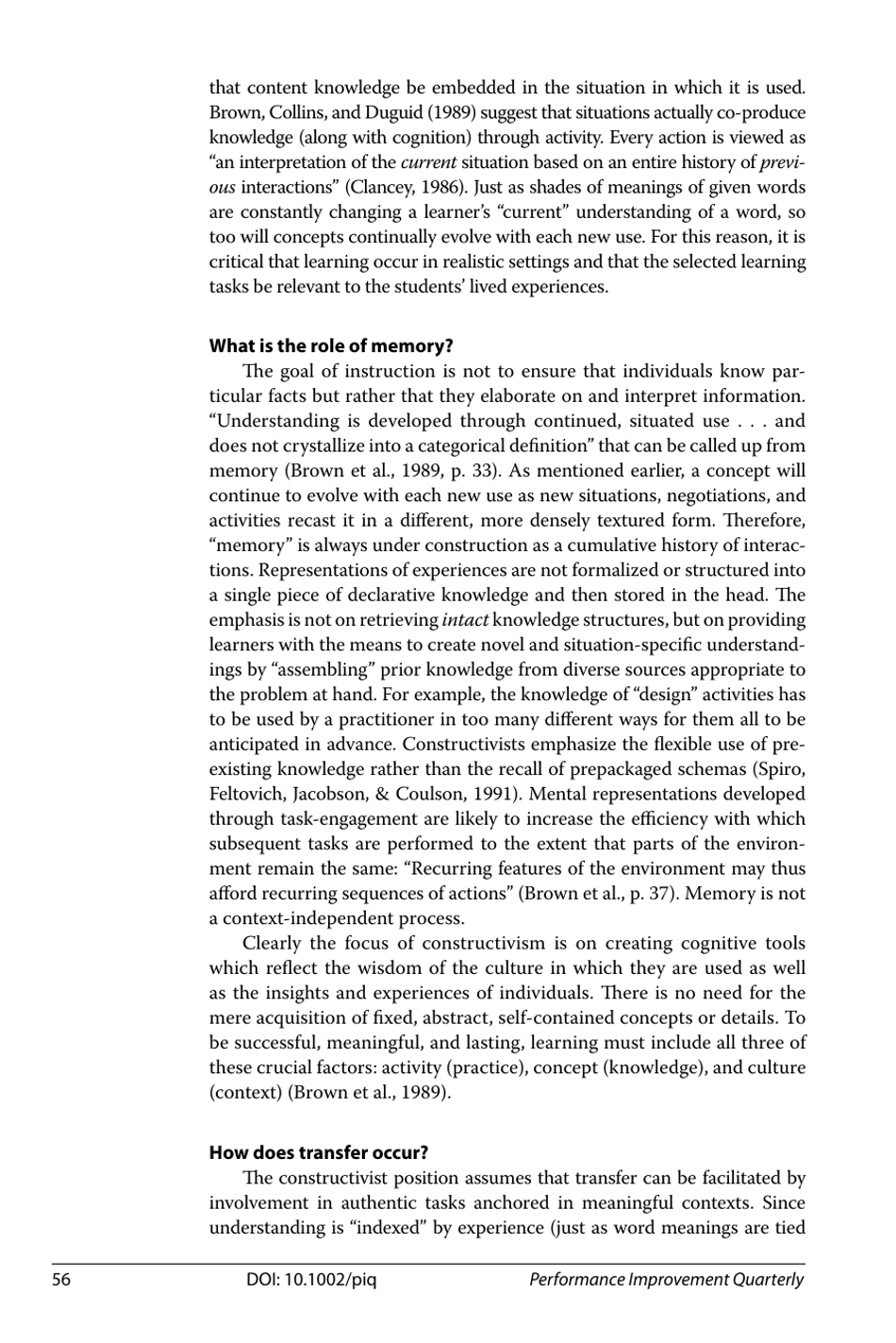 Behaviorism, Cognitivism, Constructivism: Comparing Critical Features From an Instructional Design Perspective, Peggy a. Ertmer and Timothy J. Newby - International Society for Performance Improvement, Page 14