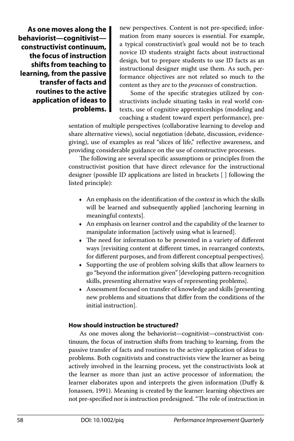 Behaviorism, Cognitivism, Constructivism: Comparing Critical Features From an Instructional Design Perspective, Peggy a. Ertmer and Timothy J. Newby - International Society for Performance Improvement, Page 16