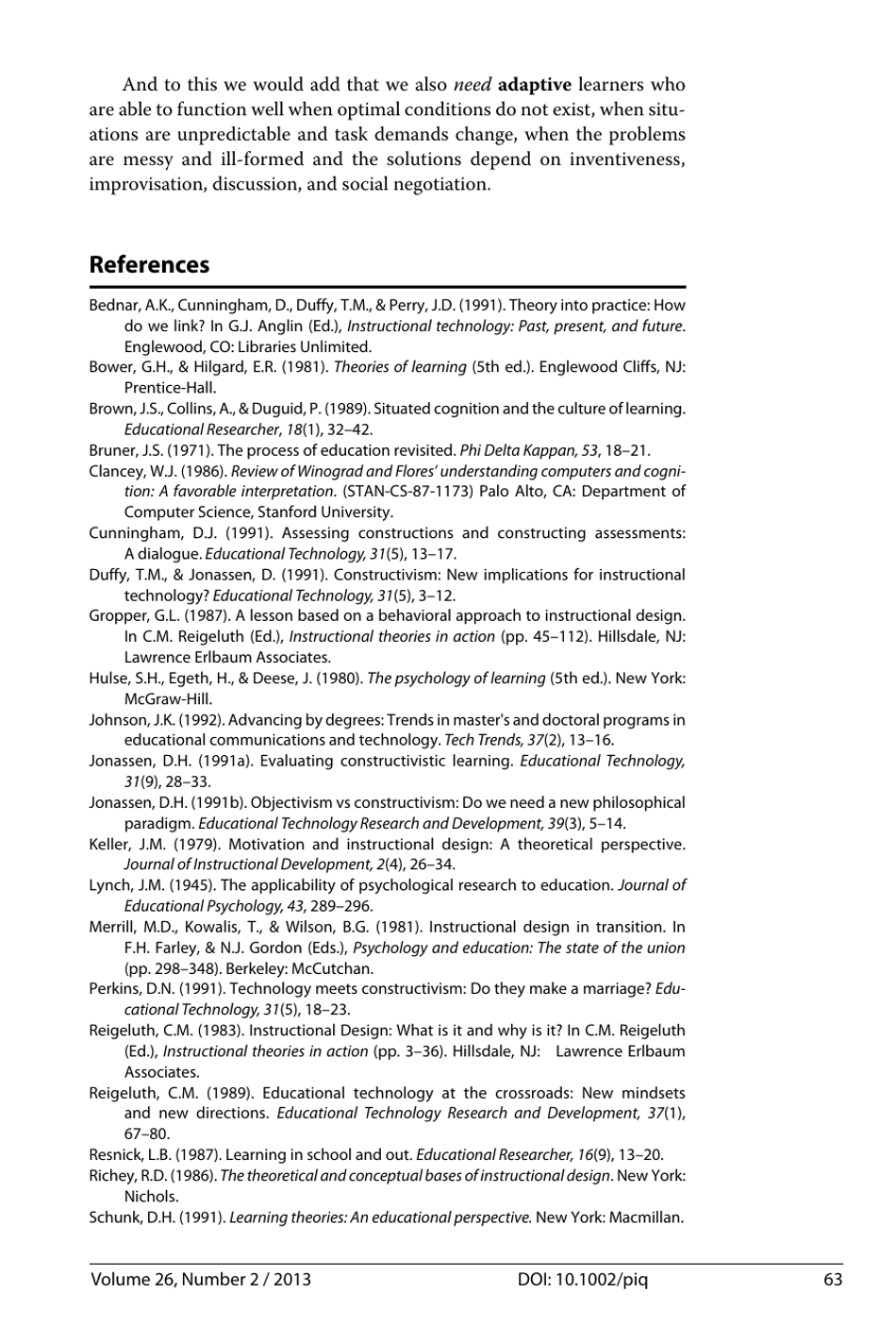 Behaviorism, Cognitivism, Constructivism: Comparing Critical Features From an Instructional Design Perspective, Peggy a. Ertmer and Timothy J. Newby - International Society for Performance Improvement, Page 21