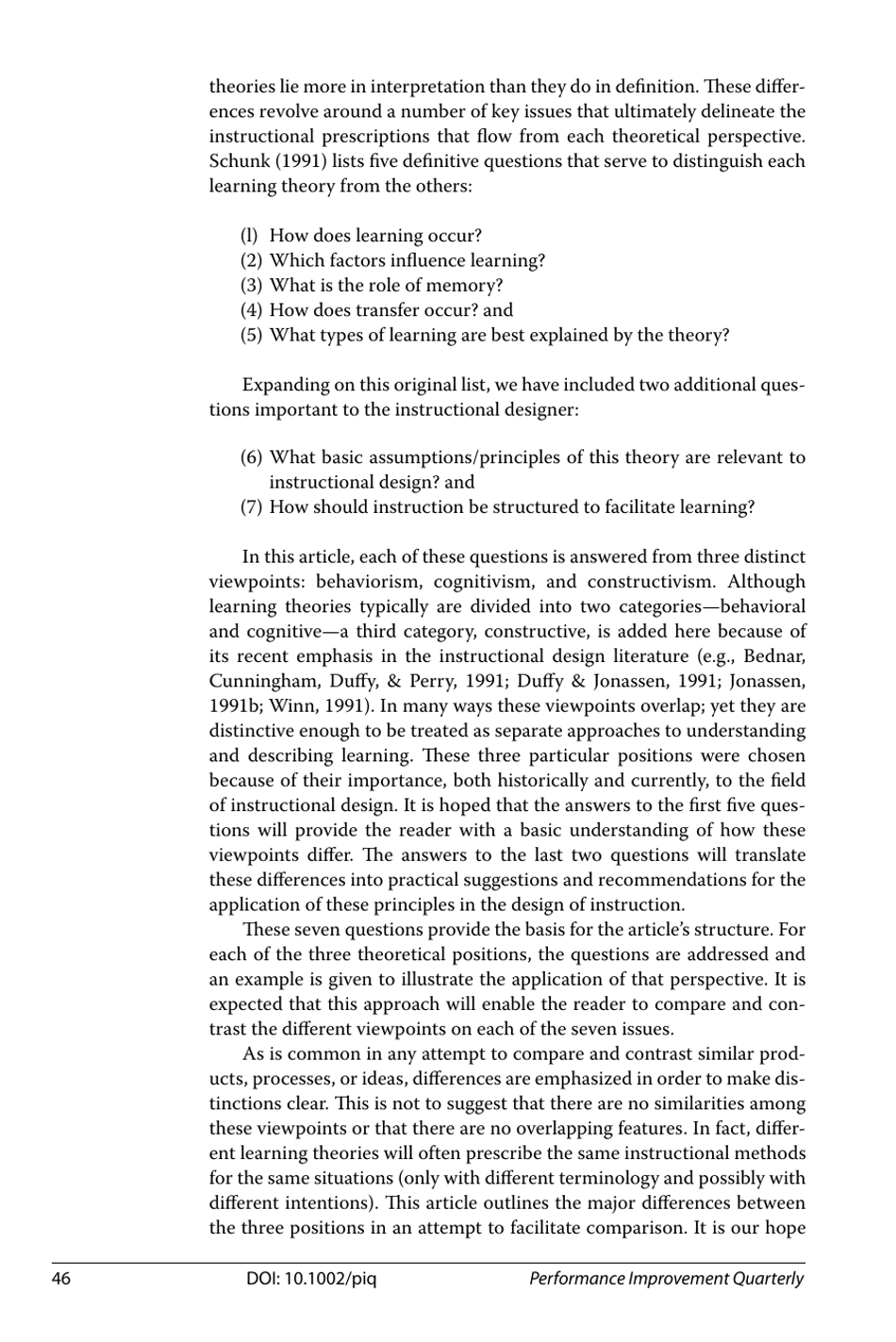 Behaviorism, Cognitivism, Constructivism: Comparing Critical Features From an Instructional Design Perspective, Peggy a. Ertmer and Timothy J. Newby - International Society for Performance Improvement, Page 4