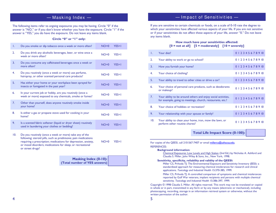 Quick Environmental Exposure Sensitivity Inventory (Qeesi) - University of Texas Health Science Center at San Antonio - Texas, Page 5