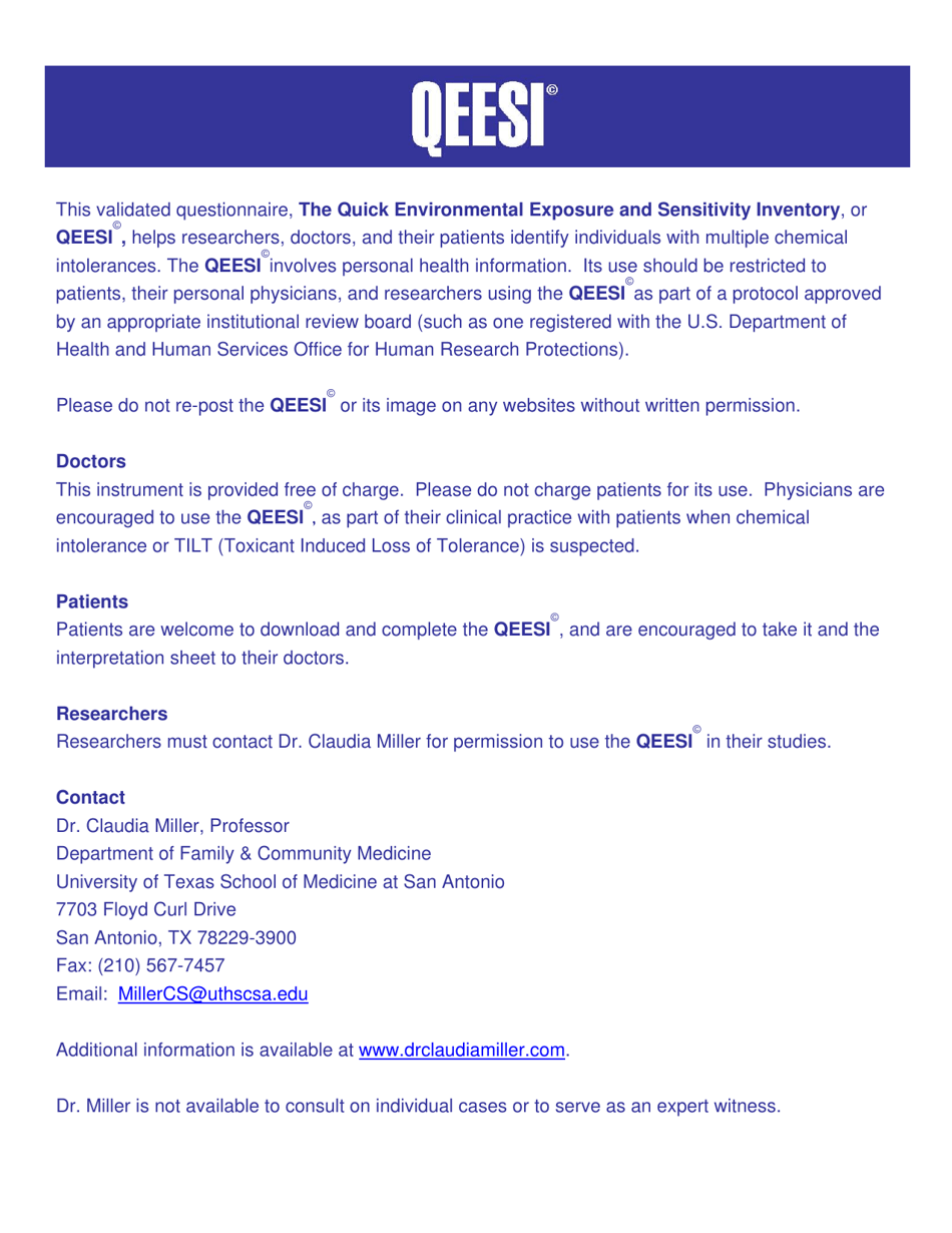 Qeesi Questionnaire.pdf Texas Quick Environmental Exposure Sensitivity Inventory (Qeesi ...